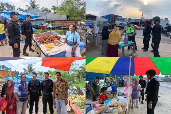 Berikan Rasa Aman dan Kenyamanan, Batalyon C Pelopor Satbrimobda Riau Laksanakan Patroli di Pasar Rakyat